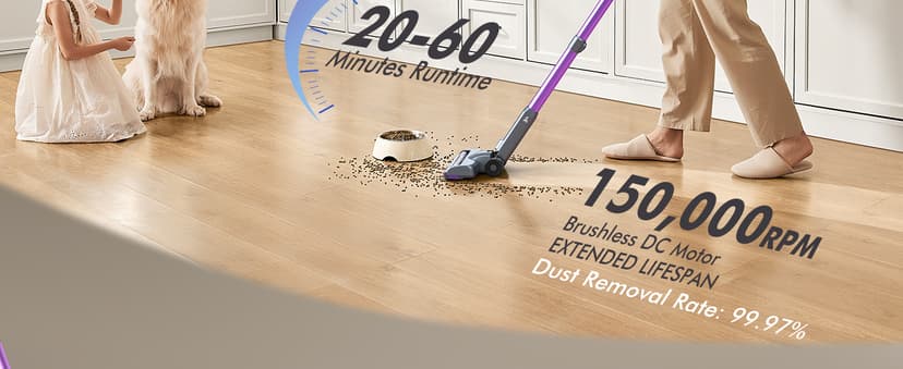 48kPA Cordless Vacuum Cleaner, 190AW Powerful Suction, Max 60min Runtime, 4000mAh Large Battery, Anti Hair Wrap Stick Vacuum, Vacuum Cleaners for Home, Pet Hair, Hard Floors and Carpets, Cars