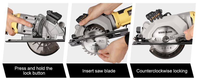 4Amp Mini Circular Saw, 3500RPM Corded Compact Saw with 4-1/2" 24T TCT Blades, Laser Guide, Rip Guide, Vacuum Adapter and Blade Wrench, Max Cutting Depth 1-11/16"(90°), 1-1/8"(45°)