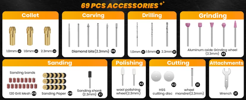 HARDELL Mini Cordless Rotary Tool, 5-Speed and USB Charging Rotary Tool Kit with 69 Accessories, Multi-Purpose 3.7V Power Rotary Tool for Sanding, Polishing, Drilling, Etching, Engraving, DIY Crafts