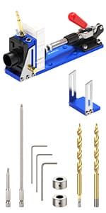 Self Centering Doweling Jig Kit, Drill Jig For Straight Holes Biscuit Joiner Set With 6 Drill Guide Bushings, Adjustable Width Drilling Guide Power Tool Accessory Jigs (Blue)