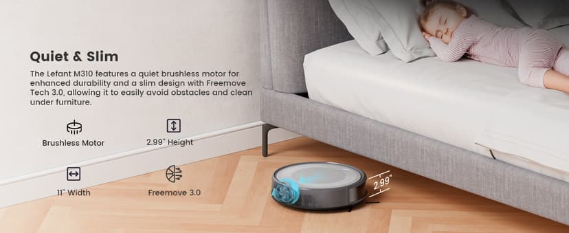 Lefant M310 Robot Vacuum Cleaner– 4500Pa Suction, Ultra-Slim & Quiet, PreciSense Obstacle Avoidance, WiFi/App/Voice Control, 160-Min Runtime, Self-Charging – Ideal for Pet Hair & Hard Floors (Gray)