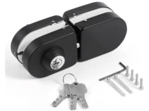 Ranbo Frameless Glass Door Floor Lock, Clamp-On No-Drill, 304 Stainless Steel, Fits 3/8"–1/2" (10–12 mm) Swing/Sliding Doors — Ideal for Office, Entrance, Storefront,Top or Bottom Mount, Matte Black