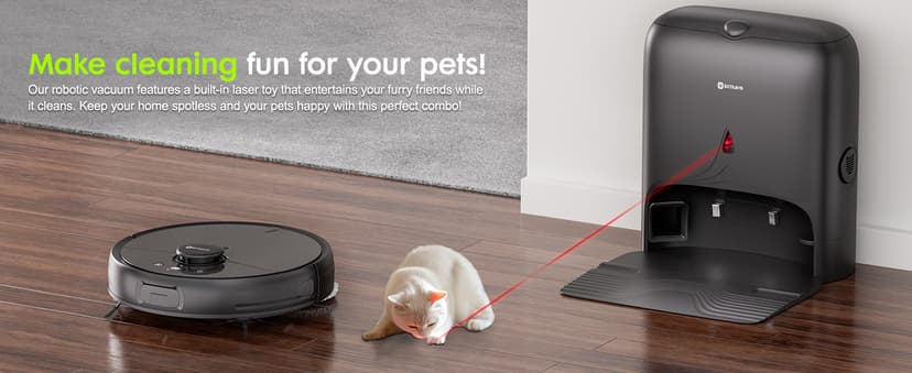 Robot Vacuum and Mop, V5 Self-Emptying 8500Pa Suction, Pet Hair Tangle Cutter™, 75-Day Capacity, Cat Laser, All-in-One Station, Robotic Vacuum Cleaner for Pet Hair, Hard Floors, Tile, Carpet