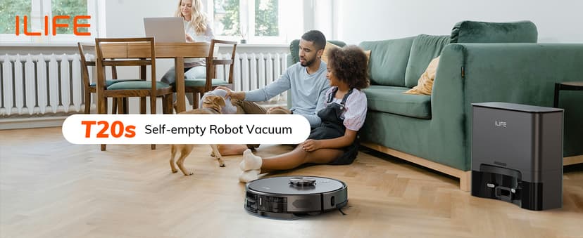 ILIFE T20s Self-Emptying Robot Vacuum and Mop Combo, 5000Pa Suction, 70-Day Capacity, LiDAR Navigation, 260mins Runtime, App/Alexa Control, Robotic Vacuum Cleaner for Hard Floors, Carpets and Pet Hair