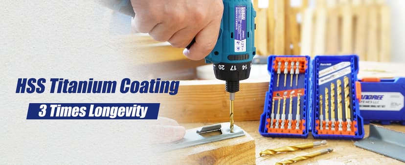 JEFE HEX 15 Pcs Hex Shank Drill Bit Set, HSS Impact Driver Bit Set for Metal, Quick Change Design, Titanium Twist Drill Bits for Steel, Aluminum, Copper, Plastic, Sizes from 1/16" to 3/8" DIY