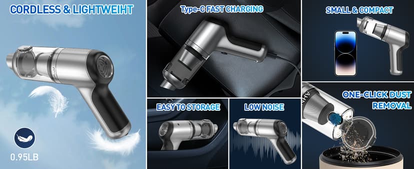 AHNR Handheld Car Vacuum Cleaner Cordless with Brushless Motor, 20000PA High Power Vacuum Cleaner & Air Duster, 3 in 1 Keyboard Portable Mini Hand Held Vacuums Cleaner for Car Home