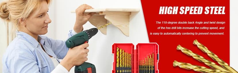 Titanium Twist Drill Bit Set 21 Piece Fit for Cutting Hard Metals,Such as Stainless Steel, Aluminum Alloy and Titanium Alloy 21 Pieces