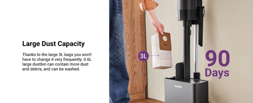 Eureka Cordless Vacuum Cleaner Lightweight, Stick Vacuum Rechargeable for Hardwood, Pet Hair, Blue w/Clean Station, Stylus Elite NEC490SE