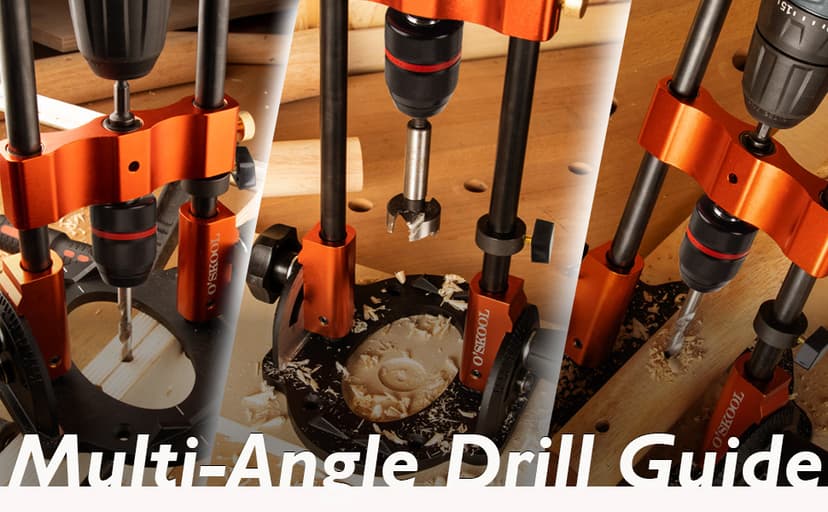 O'SKOOL Multi-Angle Drill Guide for Cordless Drills, Adjustable from 0° to 60° for Flat and Round Workpieces