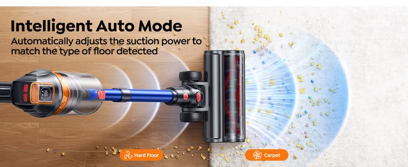 Cordless Vacuum Cleaner, 600W 45KPA with Upholstery Cleaning Tool, Stick Vacuum Cleaners for Home 60 Mins Runtime, Self-Standing, Wall Mount Charging, Rechargeable Vacuum for Floor Carpet Pet Hair