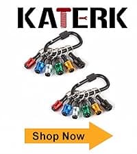 Push to Unlock,Katerk 6pcs 1/4 inch Hex Shank Aluminum Alloy Screwdriver Bit Holder Light-Weight Quick-Change Extension Bar Keychain Drill Screw Adapter Portable,Black Carabiner,Tool Gifts for Men