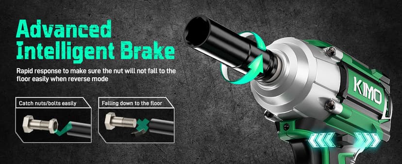 KIMO Impact Wrench 1/2, Max Torque 406ft-lbs (550N.m) & 3000RPM /Premium Brake Stop, 9-Piece Drill & Serewdriver Set, 4 Sockets, Cordless Impact Wrench with 4000mAh Battery, Impact Driver for CarTires