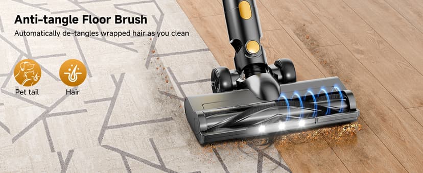 Cordless Vacuum Cleaner, 8 in 1 Powerful Stick Vacuum with 45min Runtime, Anti-Tangle Vacuum Cleaners for Home, Lightweight Handheld Wireless Vacuum for Hardwood Floor Carpet pet Hair, Gold