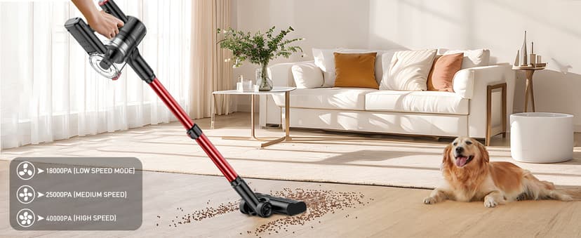 Cordless Vacuum Cleaner, 40Kpa 8-in-1 Vacuum Cleaners for Home, 45Mins Runtime Anti-Tangle Stick Vacuum with LED Display, 3 Modes Suction, Lightweight Vacuum for Hardwood Floor/Carpet/Pet Hair