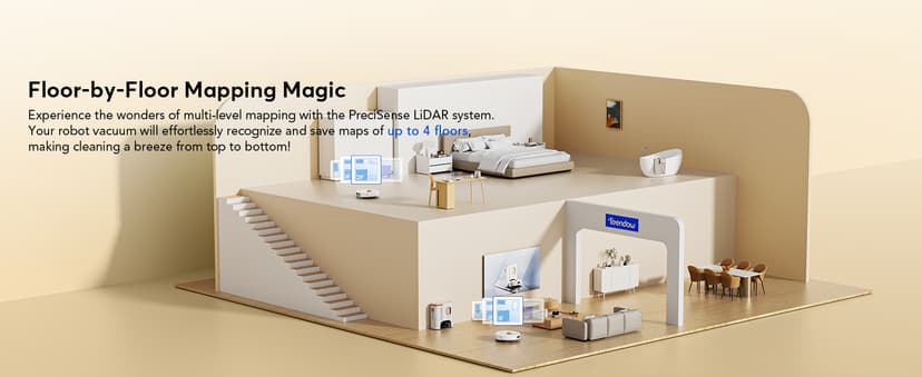 D20S Max+ Robot Vacuum and Mop, Specifically Handling Pet Hair Design, 6000Pa Max Suction, with Self-Empty Dock, 10 Weeks Hands-Free Cleaning, PreciSense LiDAR Navigation, App & Voice Control