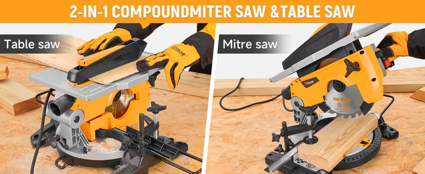Hoteche 8-1/4-Inch 2-in-1 Compound Miter Saw & Table Saw – 10A Dual-Function Power Tool for Wood and Metal Precision Cutting