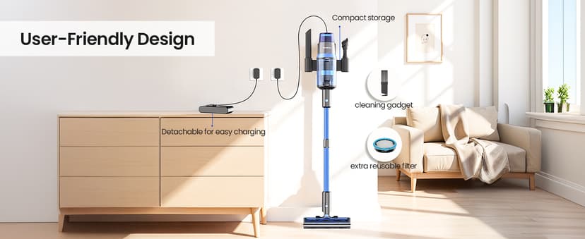 V25 Cordless Vacuum Cleaner, 680W 60Kpa Powerful Stick Vacuum with Dust Sensor, Digital Display, 4000mAh Rechargeable Battery up to 60Mins, Versatile for Pet Hair, Floor, Carpet (Sapphire)