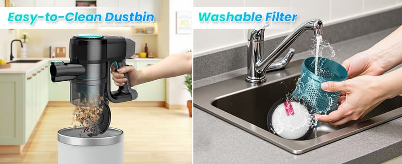 N3T Cordless Vacuum Cleaner,Wireless Stick Vacuum with 40mins Runine,Self-Standing,Anti-Tangle Brush,Rechargeable Lightweight Vacuum Cleaner for Home,Hardwood Floor,Pet Hair, Carpet-Green