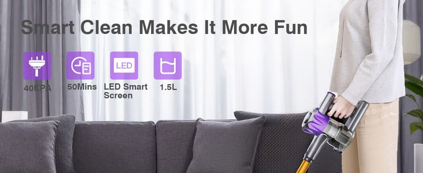 Cordless Vacuum Cleaner, 450W 40Kpa Powerful Stick Vacuum, Up to 50Mins Rechargeable Battery, Vacuum Cleaners for Home Anti-Tangled Lightweight Handheld for Hardwood Floor, Carpets, Pet Hair