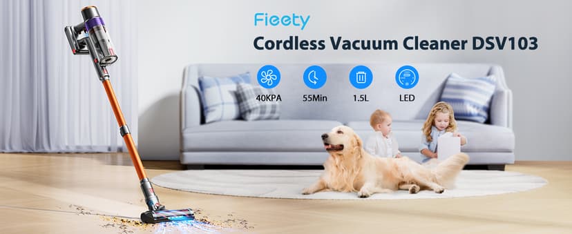 Cordless Vacuum Cleaner, 450W/40KPA 55 Mins Stick Vacuum Cleaner with LED Touch Display, Lightweight Handheld Vacuum Cleaners for Home, Carpet, Pet Hair and Hardwood Floors