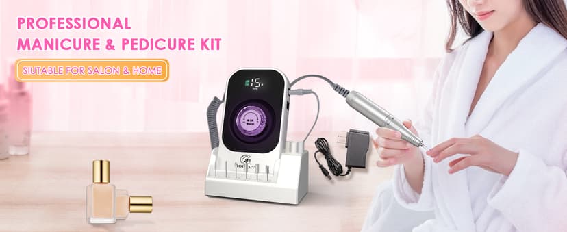 Portable Nail Drill Electric File: 40000RPM Professional Rechargeable Nail E-File Machine, Cordless Nail Drill with Bits & Base for Acrylic Nails Remove Nail Gel Polish Manicure for Salon Home, White