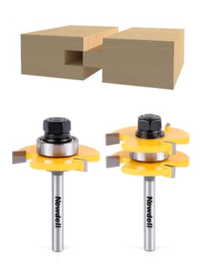 Newdeli Tongue and Groove Router Bit Set 1/4 Inch Shank - 2pcs Router Bits for 3/4" Stock, 1/2" Cutting Depth - T Shape 3 Teeth Wood Milling Cutter Woodworking Tool