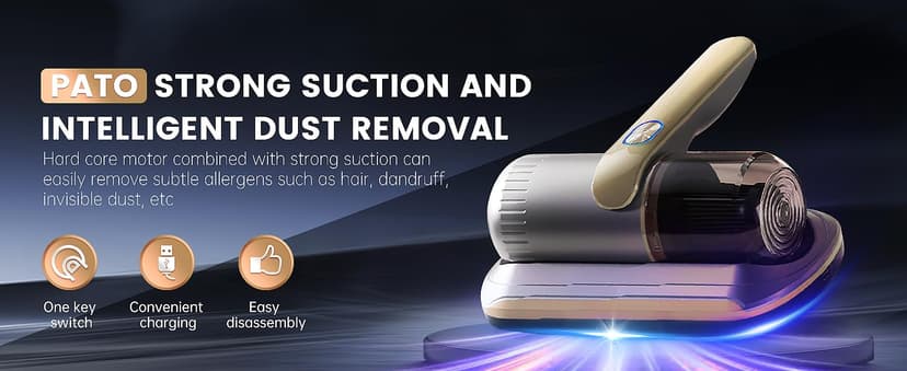 Mattress Vacuum Cleaner, Wireless Handheld Bed Vacuum Cleaner with UV-C Light, HEPA Filter and Ultrasonic Vibration, 12KPa, Suitable for Beds, Sofas, Car Seats, Carpets (Golden)