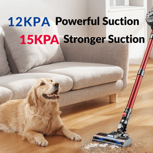 Cordless Stick Vacuum, Red, 45 Min Runtime, LED Headlights, 2-Speed, Telescopic Tube with Main Vacuum Brush, Crevice Tool, dust Brush, Removable-Rechargeable Battery Pack with Charging Cord