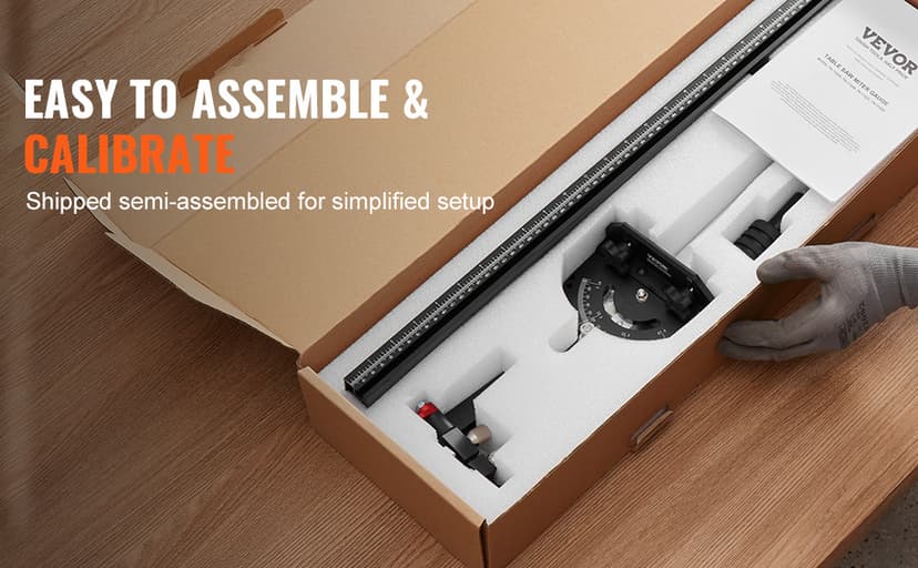 VEVOR Precision Miter Gauge, Standard Slot 3/4'' x 3/8'', Aluminum Alloy Table Saw Miter Gauge with 24 in Grating 15 Angle Stops Adjustable Spring Loaded Plunger and Removable Disc, for Woodworking