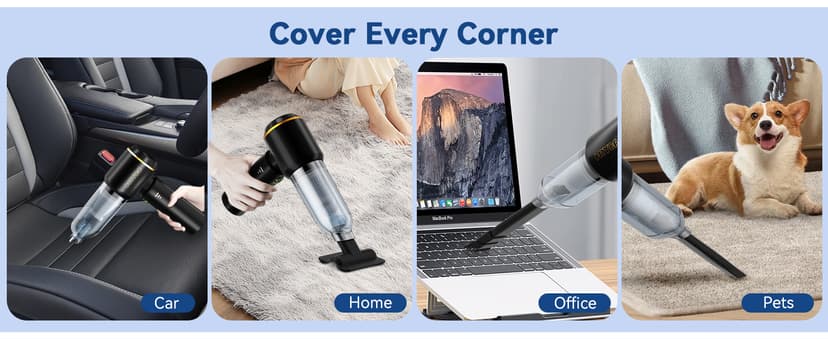 Handheld Vacuum,Car Vacuum Cleaner,4-in-1 20000PA High Power Portable Rechargeable Vacuum Cleaner with Brushless Motor, Small Handheld Vacuum & Air Blower & Pump-Black