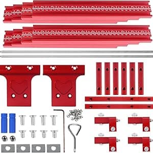 Updated Version Parallel Rail Guide System, Woodworking Track Saw Guide Rail Joining Set Aluminium Alloy Circular Saw Track Set Fixed Guide Rail Bracket Universal T-Track Auxiliary Tool (Red)