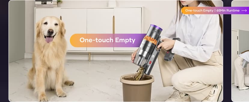 Cordless Vacuum Cleaner, 550W/45Kpa Stick Vacuum with Smart Display, MAX 65Mins Runtime Vacuum Cleaners for Home, Auto Mode & Anti-Tangle Lightweight Vacuum for Pet Hair/Carpet/Floor