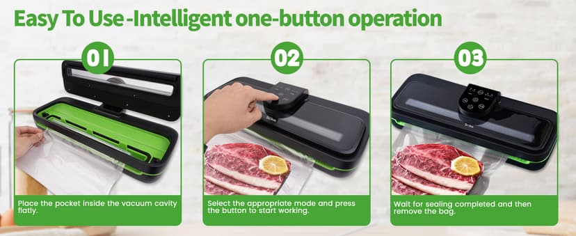 85kpa Food Vacuum Sealer Machine,Vacuum Sealer For Food with Cutter, Full Automatic Bag Sealer,Dry Moist Fresh Modes,10 Pre-cut Bags and Accessory Hose,Black