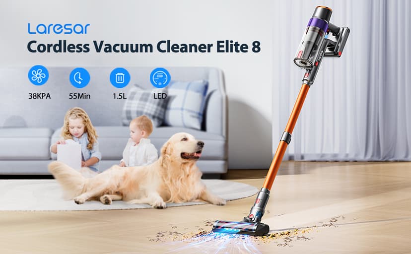 LaresarSSR Cordless Vacuum Cleaner, 450W/38000pa Stick Vacuum Cleaner with Touch Screen, Max 55 Mins Runtime, Handheld Vacuum Cleaner for Home