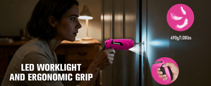 Pink Cordless Electric Screwdriver Set, 3.7V Rechargeable Small Electric Drill with 25pcs Driver Bit Set, Power 3Nm Screw Gun with 2 Position Handle, Flexible Shaft LED Light for Women