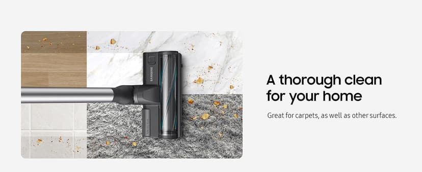 SAMSUNG Jet 75 Pet Cordless Stick Vacuum Cleaner, Lightweight w/ Turbo Brush, Mini Motorized Tool, Removable Battery, Powerful Cleaning for Hardwood Floors, Carpets, Area Rugs, VS20T7512N7/AA, Silver