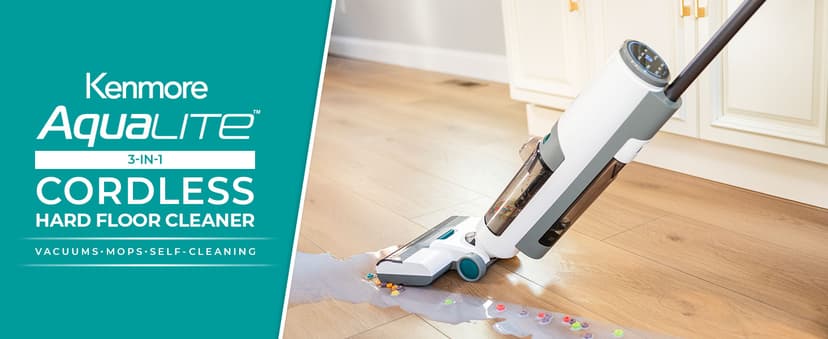 Kenmore HF5010 AquaLite 3-in-1 Cordless Wet Dry Vacuum Hard Floor Cleaner with Automatic Air-Drying, 35mins Runtime & One Edge Self-Cleaning Mop for Multi-Surface and Messes