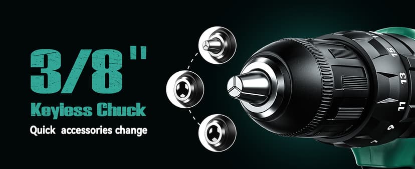 KIMO Hammer Drill - 20V 2X Battery Hammer Drill Cordless Drill Set, 350 In-lb Torque, 3/8" Keyless Chuck, 1350 RPM, 21+3 Position,14pcs Drill/Driver Bits, Power Drill Drivers for Concrete Brick Wall