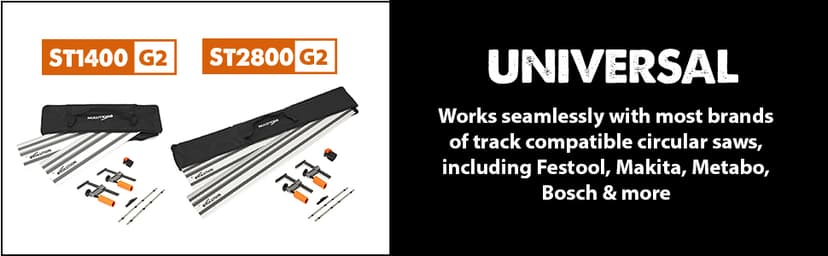 Evolution ST1400-G2 55" Circular Saw Guide Rail/Track | Universal Fit: Makita, Bosch, Festool, Triton, Metabo | 55"/4.6ft (1.4m) | Includes Self-Aligning Bars, 2x Track Clamps, Hex Key & Carry Bag