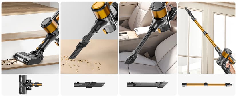 Cordless Vacuum Cleaner,55Mins/Powerful Vacuum Cleaners for Home,Stick Vacuums with 8 in 1,Touch Screen,LED Headlights, Anti-Tangle,Rechargeable,Lightweight for Carpet,Hard Floor, Pet Hair,Gold