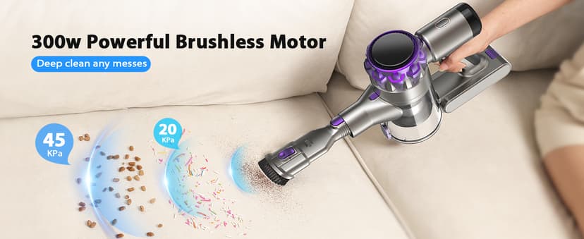 S3 Cordless Vacuum Cleaner, 45kPa Powerful Suction Vacuum Cleaners for Home, 55-Min Runtime Rechargeable Stick Vacuum, Self-Standing, for Pet Hair Carpet Hard Floor, LED Display