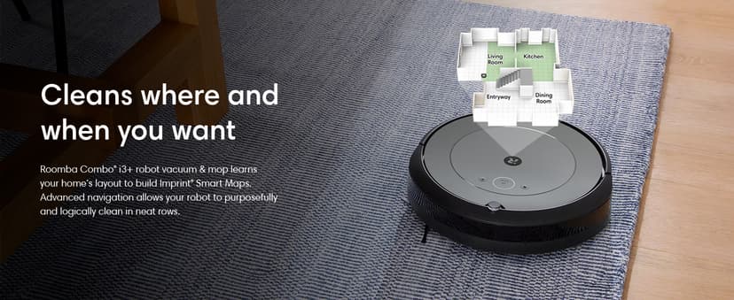 iRobot Roomba Combo i3+ (3574) Robot Vacuum & Mop – Self-Empty for Up to 60 Days, Clean by Room with Smart Mapping, Dual Multi-Surface Brushes for a Thorough Clean, Ideal for Homes with Pets