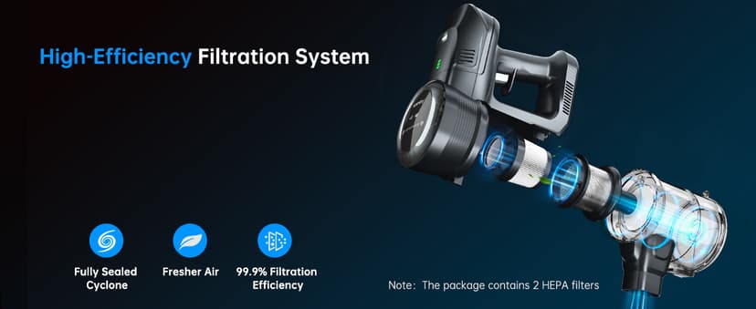 FABULETTA Cordless Vacuum Cleaner, 35Kpa Vacuum Cleaners for Home, Max 50 Mins Runtime, Self-Standing Design, 5-Layer Filtration System, Anti-Tangle Brush, LED Display, Lightweight