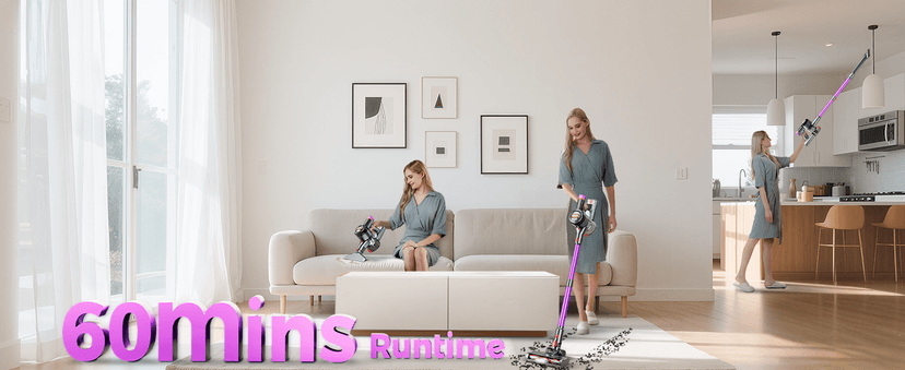 Cordless Vacuum Cleaner, 500W/40Kpa/60Mins Vacuum Cleaners for Home, Anti-tangle Stick Vacuum with Self-Standing, Wall Mount Charging, LDE Display, Wireless Vacuum for Carpet Pet Hair Hardfloor