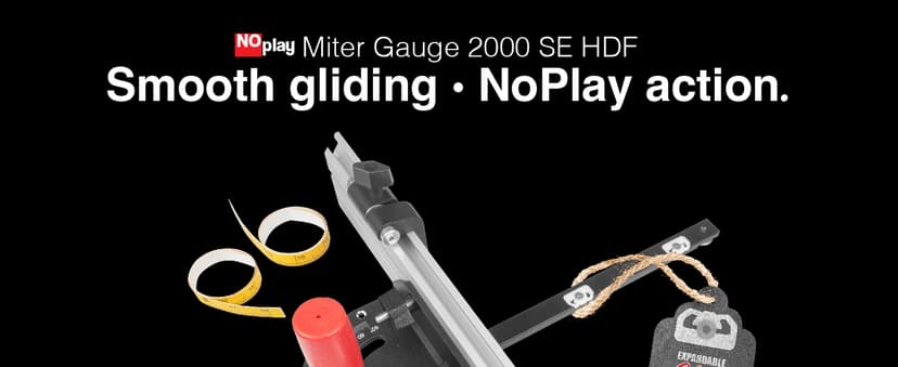 Fulton Miter Gauge 2000 SE HDF NoPlay Expandable Glides Steel Miter Bar for 3/4 x 3/8 Inches, Miter Slot UHMW Slick Base Pad, Protractor Style Head 13 Positive Stops, Aluminum Dual 45 Degree
