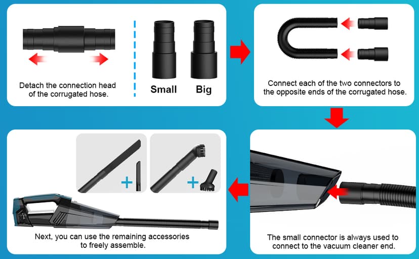 Cordless Car Vacuum Lightweight High Power Handheld Vacuum Cleaner with LED Light, Upgraded Hand Vacuum for Car Home Office and Pet Hair, BlackBlue