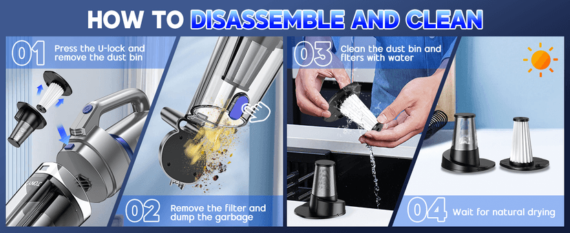 JONYJ Handheld Vacuum Cordless, 16000PA Strong Suction Hand Held Car Vacuum Cleaner, Portable Hand Vacuum Rechargeable with Multi-Nozzles & LED Light for Home, Car, Office, Pets