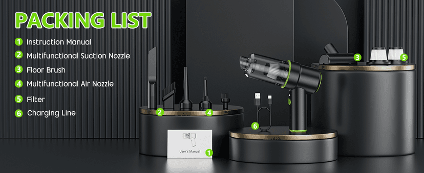 CODN Handheld Car Vacuum Portable Cordless 12000PA, 2 in 1 Handheld Vacuum Cleaner and Air Duster with Multi-Nozzles and LED Light, Mini Hand Held Vacuum Rechargeable for Home, Car, Office, Pet Hair