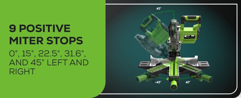 Greenworks 24V Brushless 7-1/4" Sliding Compound Miter Saw Kit, 4800RPM, Single Bevel 0-47°, LED Cut Line, Dust Collection, 4.0Ah Battery & Charger Included