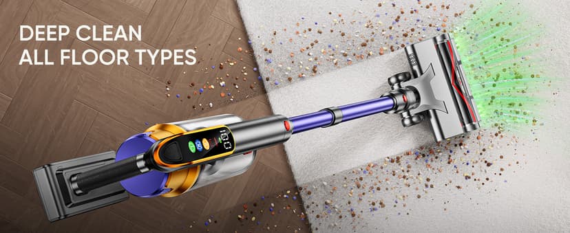 Cordless Vacuum Cleaner, 550W 45KPA 60 Mins Vacuum Cleaners for Home, Stick Vacuum with 1.8L Large Dust Cup, Wall Mount Charging, Anti-Tangle Wireless, Green Light for Pet Hair, Carpets, Hardwood